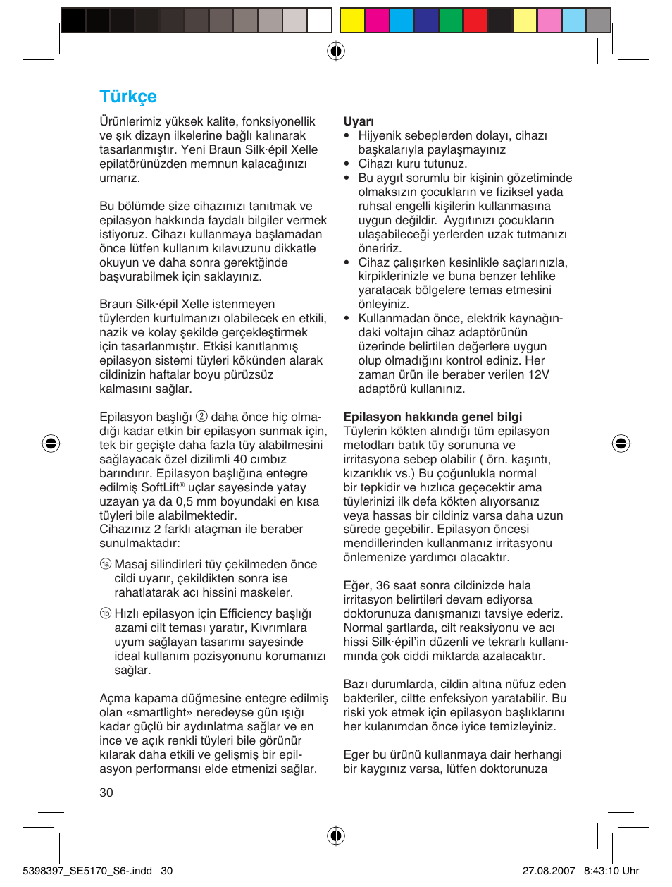 Türkçe | Braun 5270 User Manual | Page 29 / 67