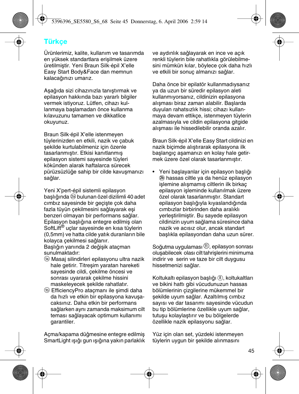 Türkçe | Braun 5680 User Manual | Page 44 / 67