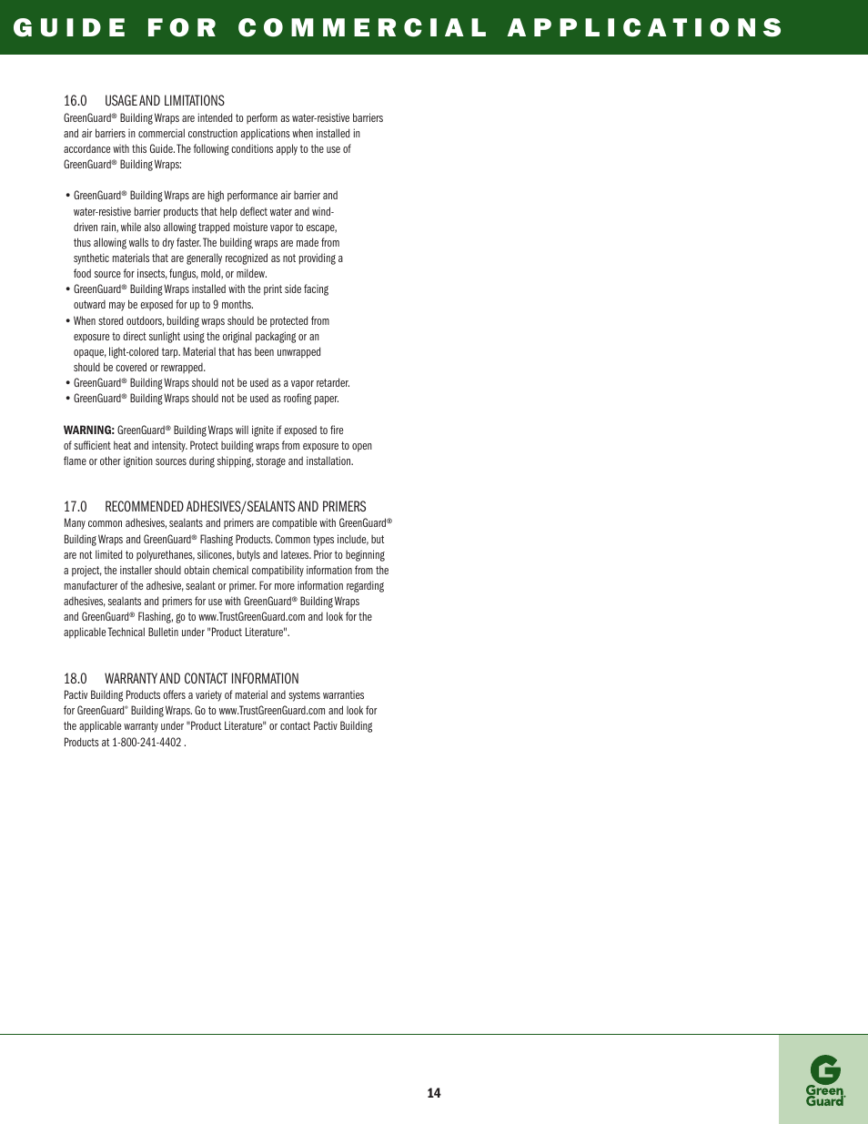 GreenGuard Commercial Building Wraps User Manual | Page 15 / 16