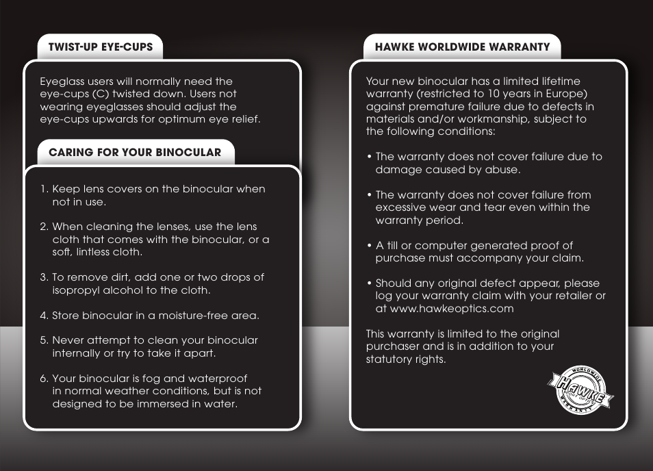 Hawke Optics Panorama ED 8.5x42 User Manual | Page 3 / 3