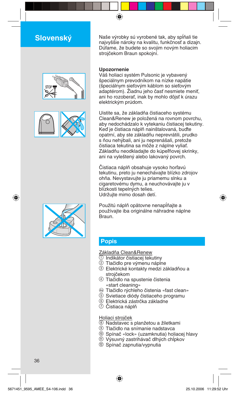 Slovensk, Popis | Braun 5671 User Manual | Page 35 / 104