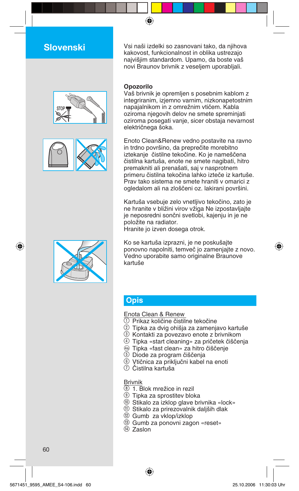 Slovenski, Opis | Braun 5671 User Manual | Page 59 / 104