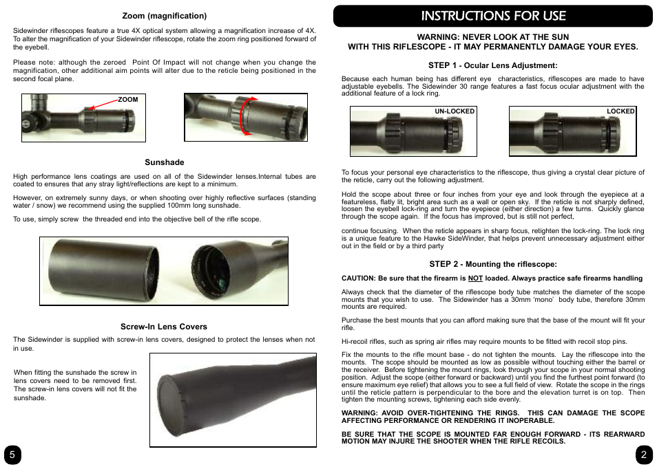 Instructions for use | Hawke Optics Sidewinder 30 Tactical SF 8.5-25x42 User Manual | Page 3 / 4