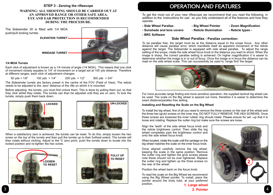 Operation and features | Hawke Optics Sidewinder 30 Tactical SF 8.5-25x42 User Manual | Page 4 / 4