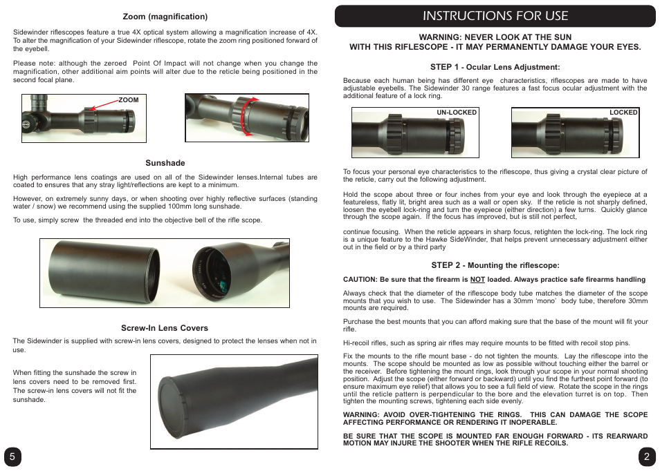 Instructions for use | Hawke Optics Sidewinder 30 SF 8-32x56 User Manual | Page 3 / 4
