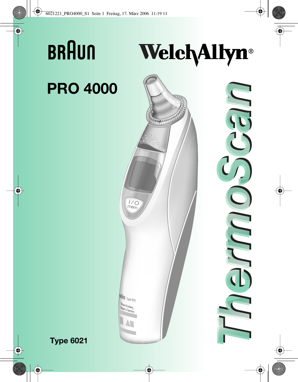 Braun ThermoScan PRO 4000 User Manual | 46 pages