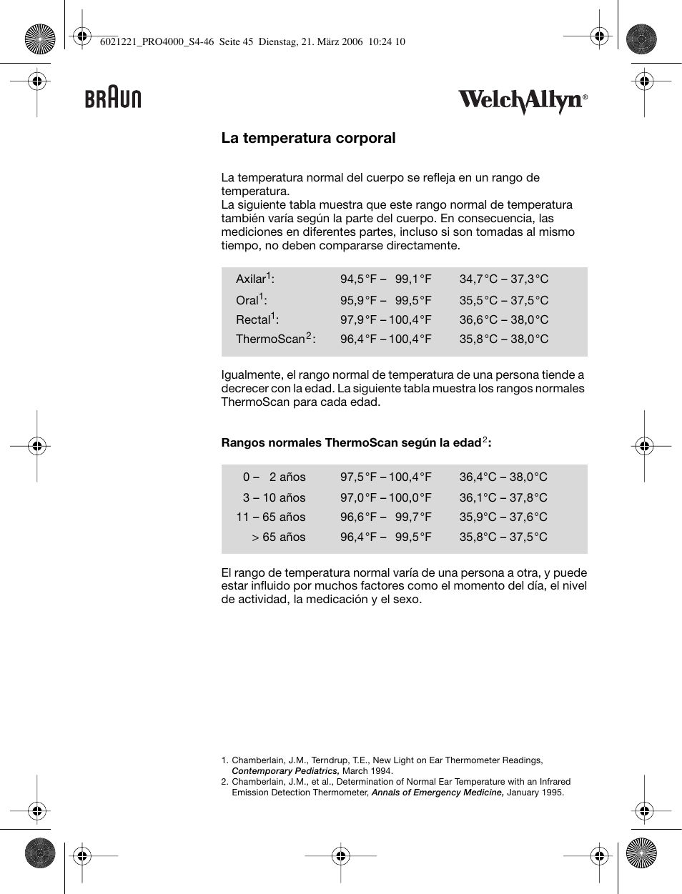 La temperatura corporal | Braun ThermoScan PRO 4000 User Manual | Page 45 / 46