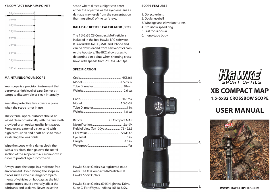 Xb compact map, User manual, 5x32 crossbow scope | Hawke Optics XB1 Crossbow Scope 1.5-5x32 User Manual | Page 2 / 2