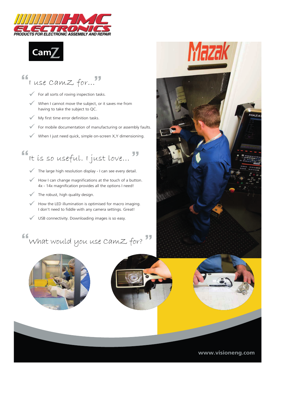 I use camz for, It is so useful. i just love, What would you use camz for | HMC Electronics CAMZ Vision Engineering CamZ Portable Digital Inspection Magnifier User Manual | Page 3 / 4