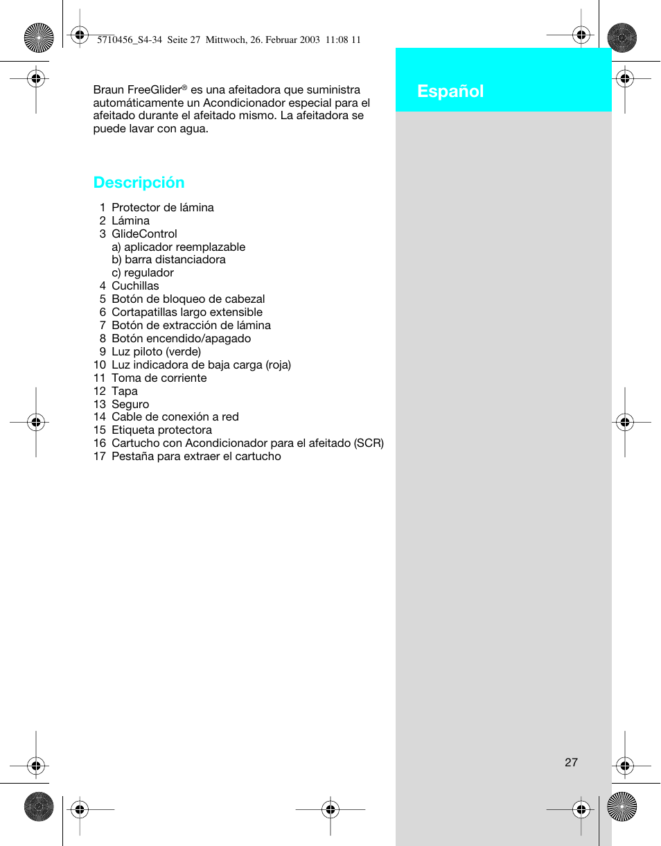 Español, Descripción | Braun 6680 User Manual | Page 27 / 34