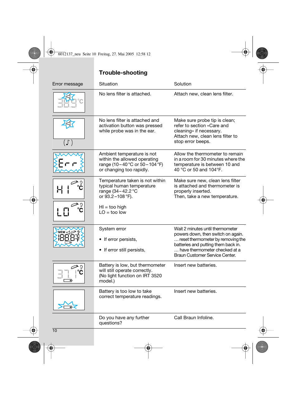 Braun ThermoScan IRT 3020 User Manual | Page 10 / 48