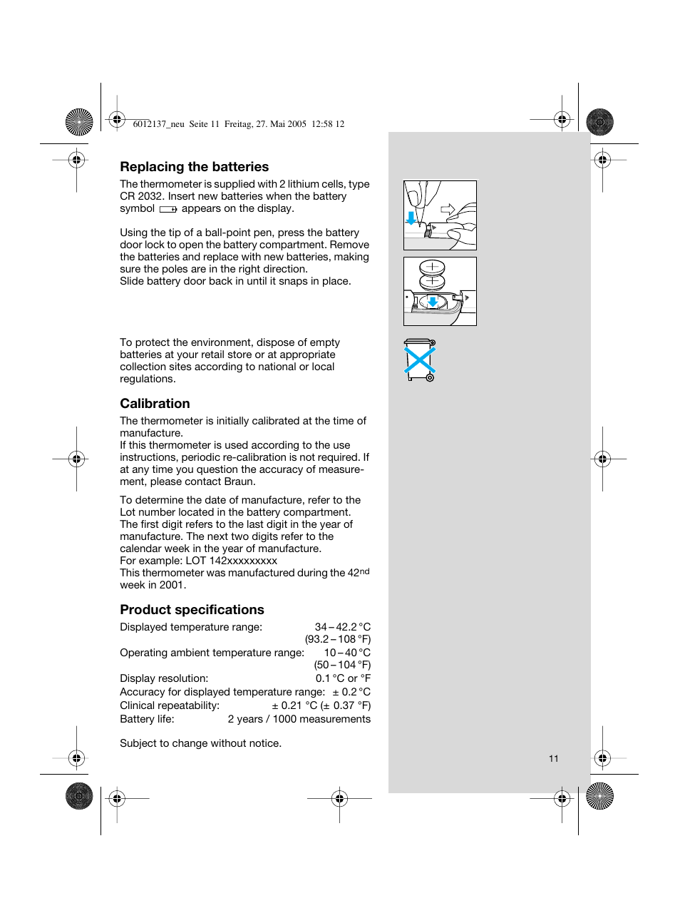 Braun ThermoScan IRT 3020 User Manual | Page 11 / 48