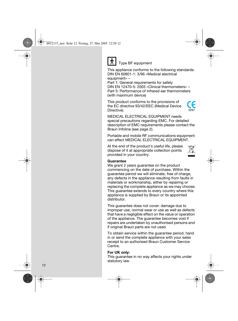 Braun ThermoScan IRT 3020 User Manual | Page 12 / 48