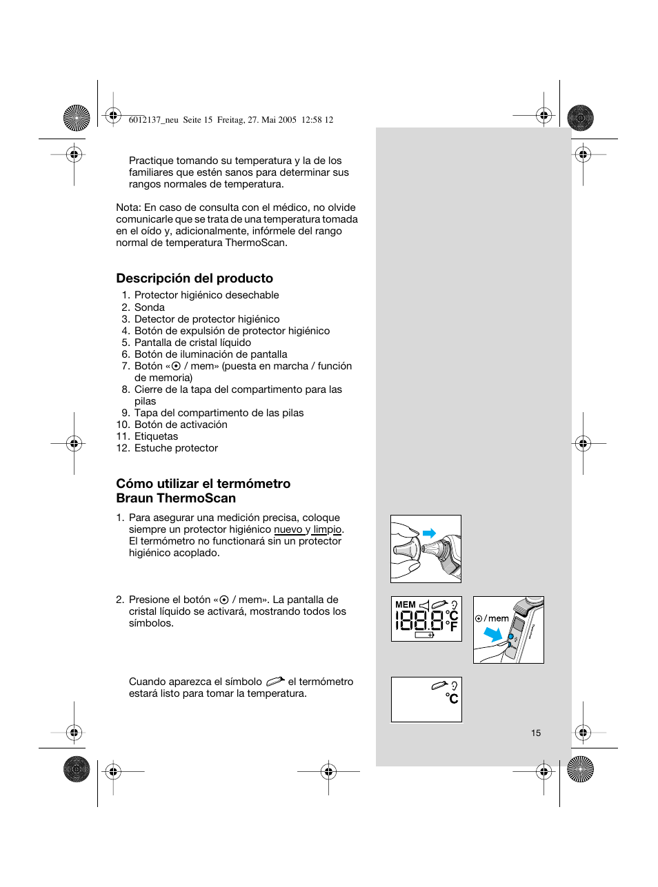 Braun ThermoScan IRT 3020 User Manual | Page 15 / 48