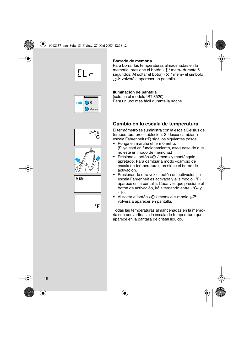 Braun ThermoScan IRT 3020 User Manual | Page 18 / 48