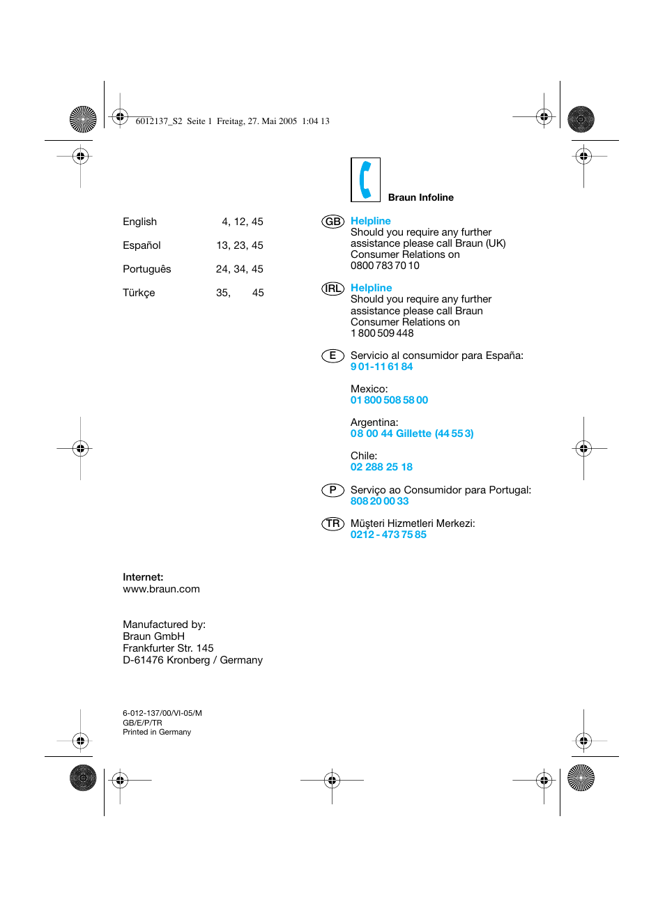 Braun ThermoScan IRT 3020 User Manual | Page 2 / 48