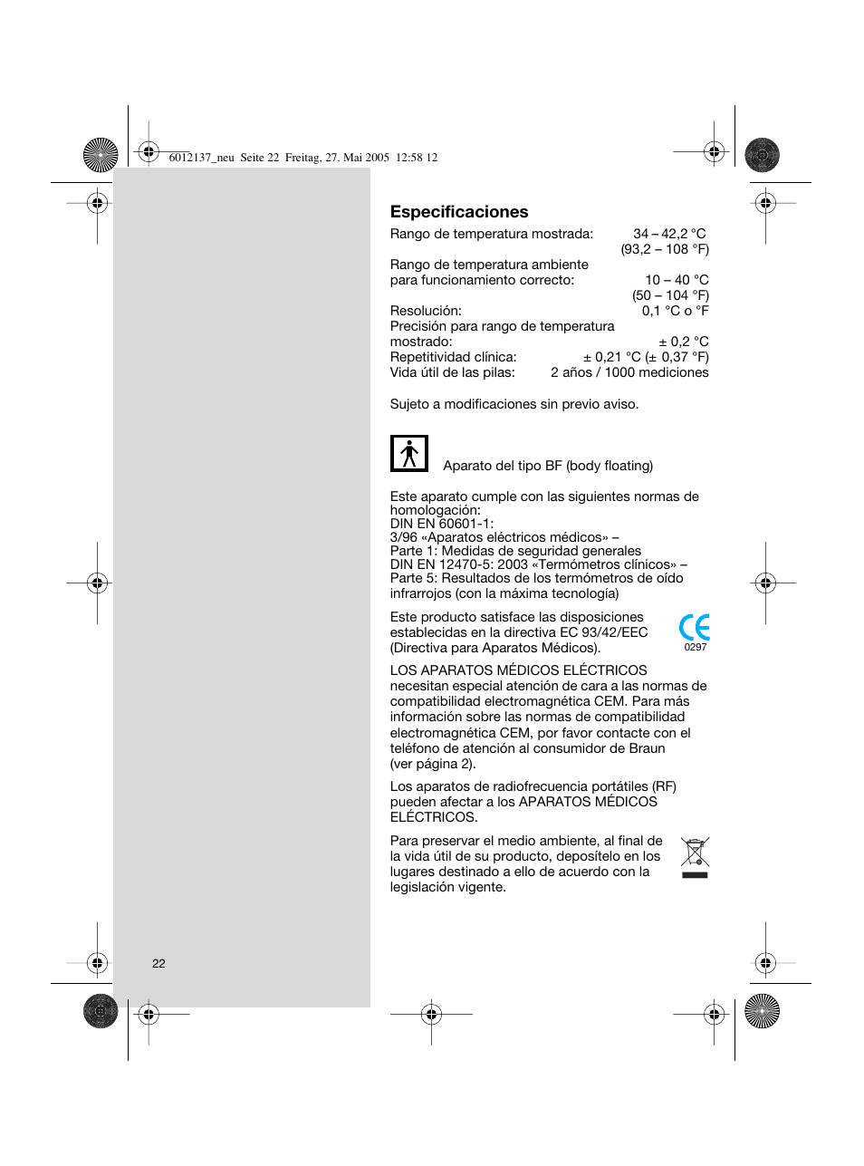Braun ThermoScan IRT 3020 User Manual | Page 22 / 48