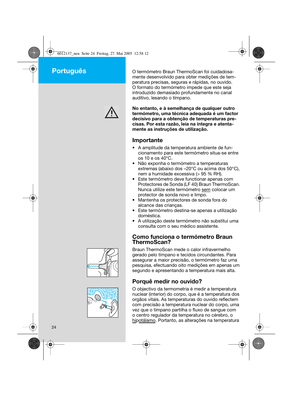 Português | Braun ThermoScan IRT 3020 User Manual | Page 24 / 48