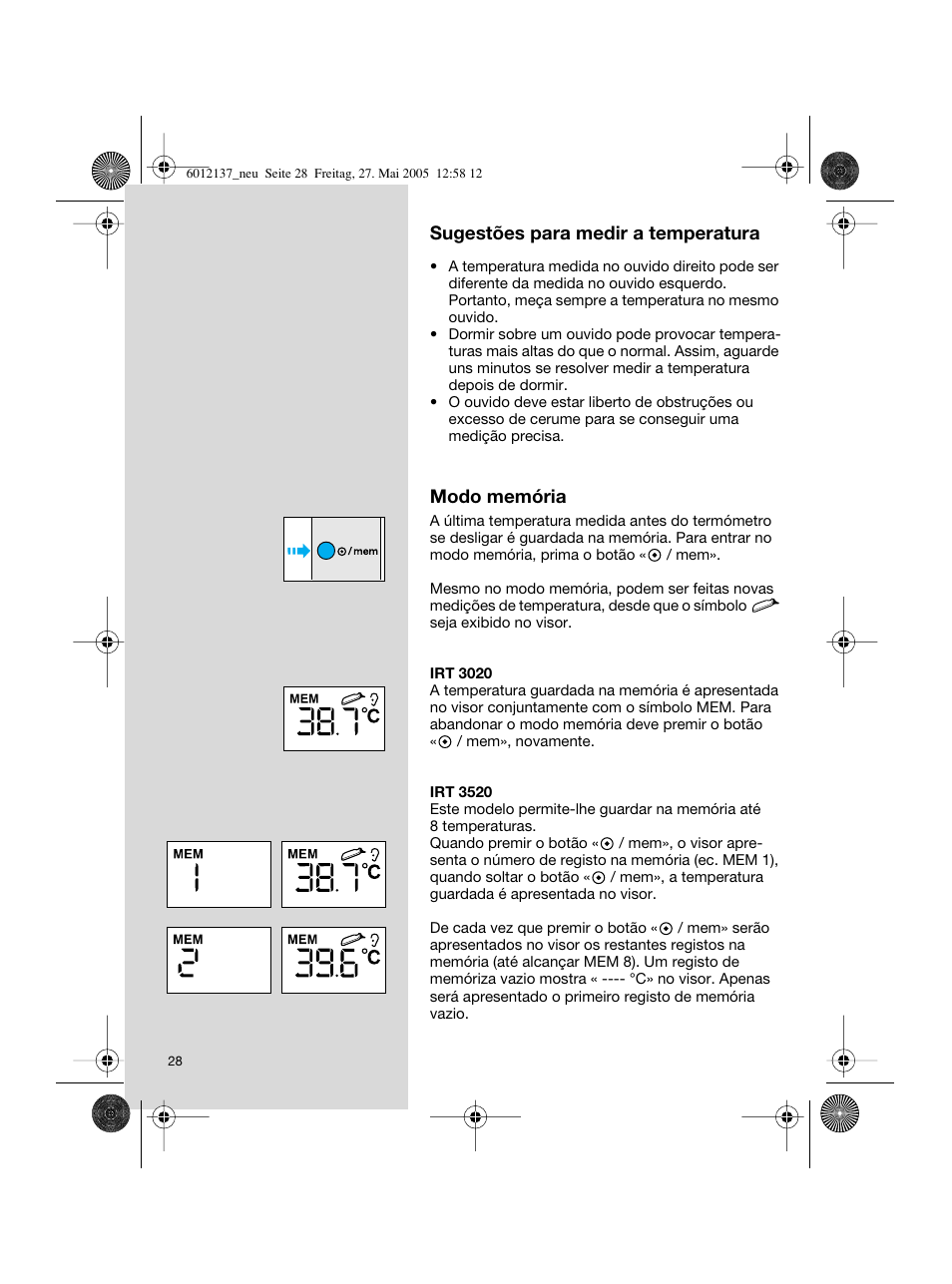 Braun ThermoScan IRT 3020 User Manual | Page 28 / 48