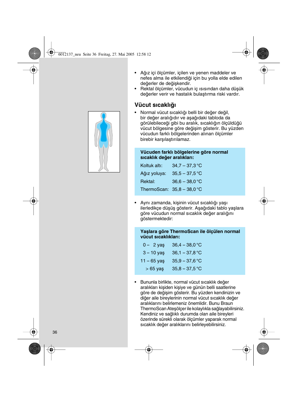 Braun ThermoScan IRT 3020 User Manual | Page 36 / 48