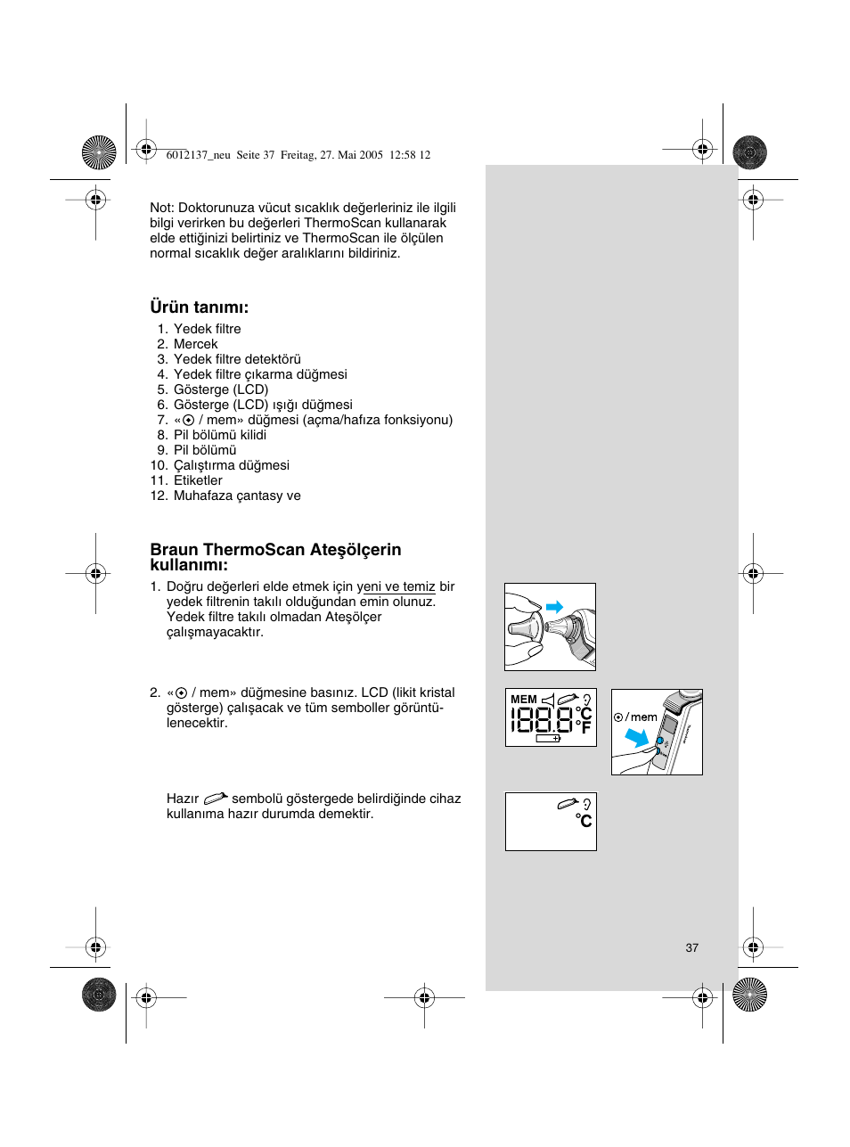Braun ThermoScan IRT 3020 User Manual | Page 37 / 48