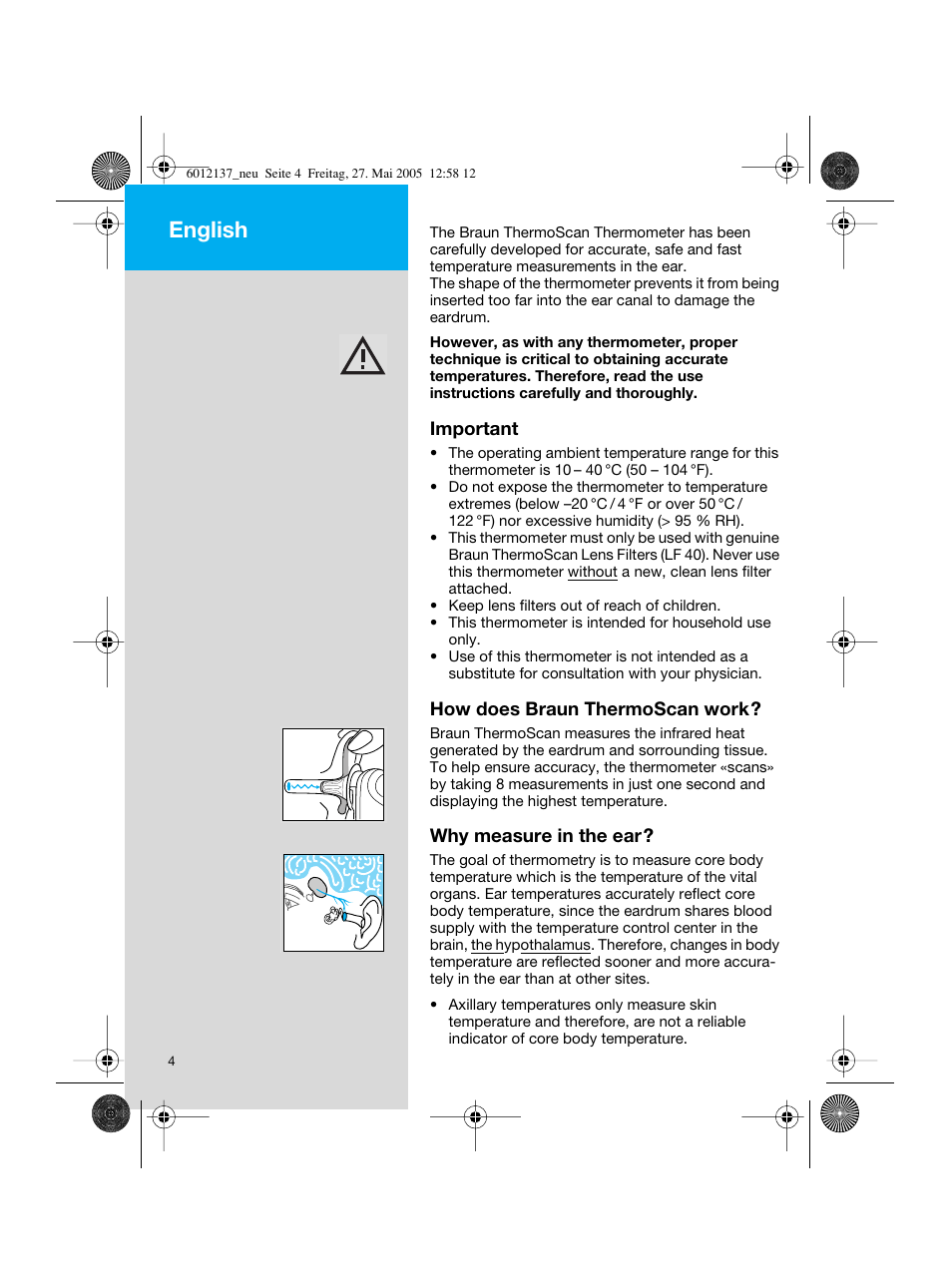 English | Braun ThermoScan IRT 3020 User Manual | Page 4 / 48