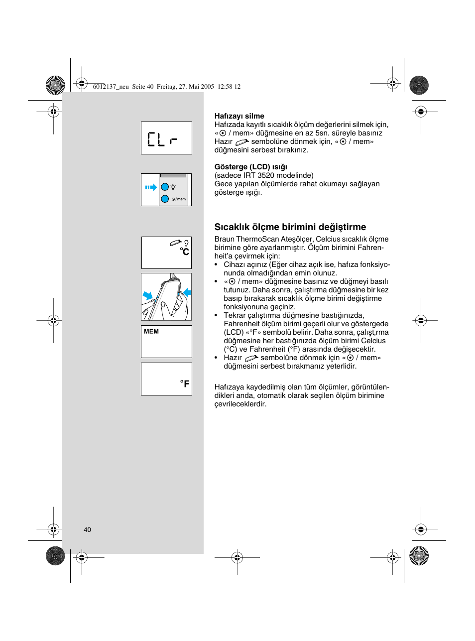 Braun ThermoScan IRT 3020 User Manual | Page 40 / 48