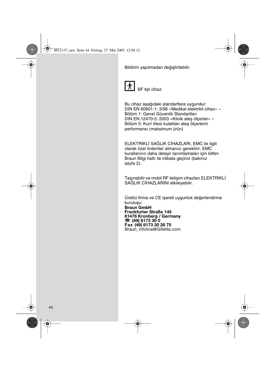Braun ThermoScan IRT 3020 User Manual | Page 44 / 48