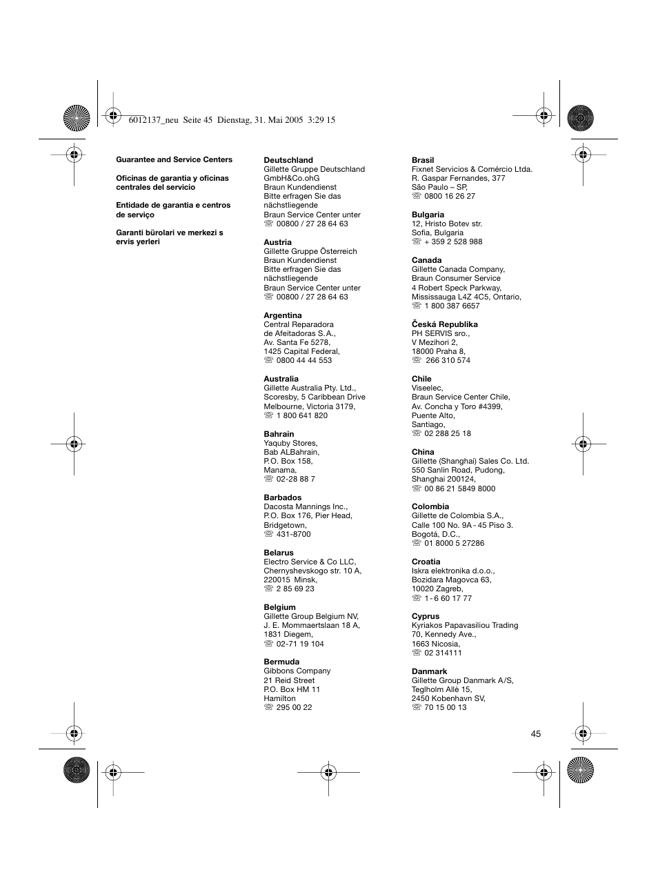 Braun ThermoScan IRT 3020 User Manual | Page 45 / 48