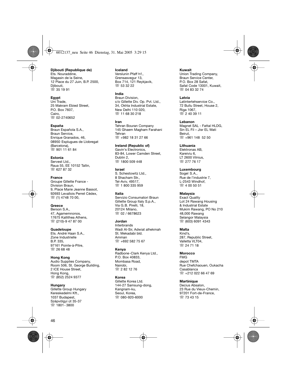 Braun ThermoScan IRT 3020 User Manual | Page 46 / 48