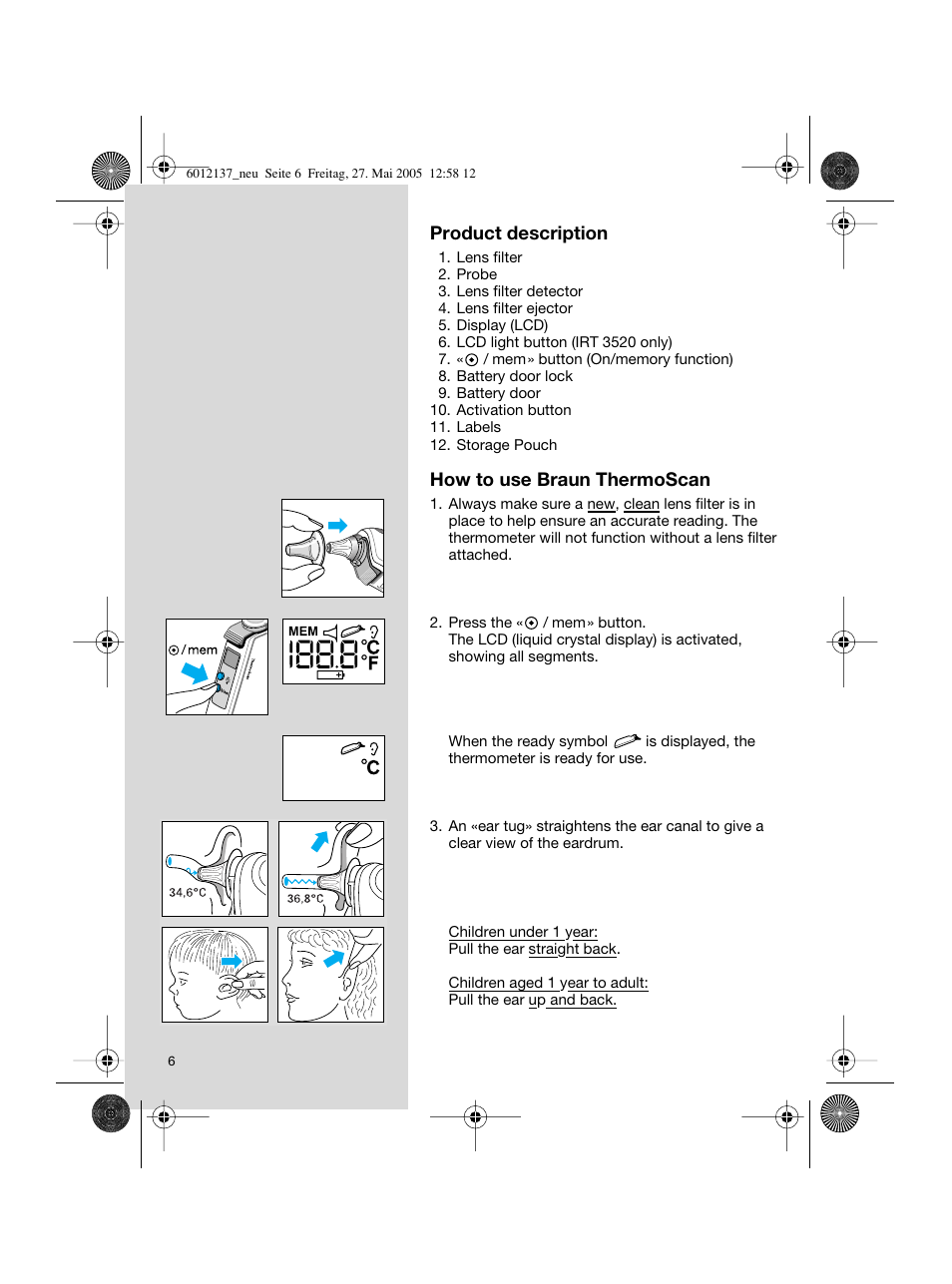 Braun ThermoScan IRT 3020 User Manual | Page 6 / 48