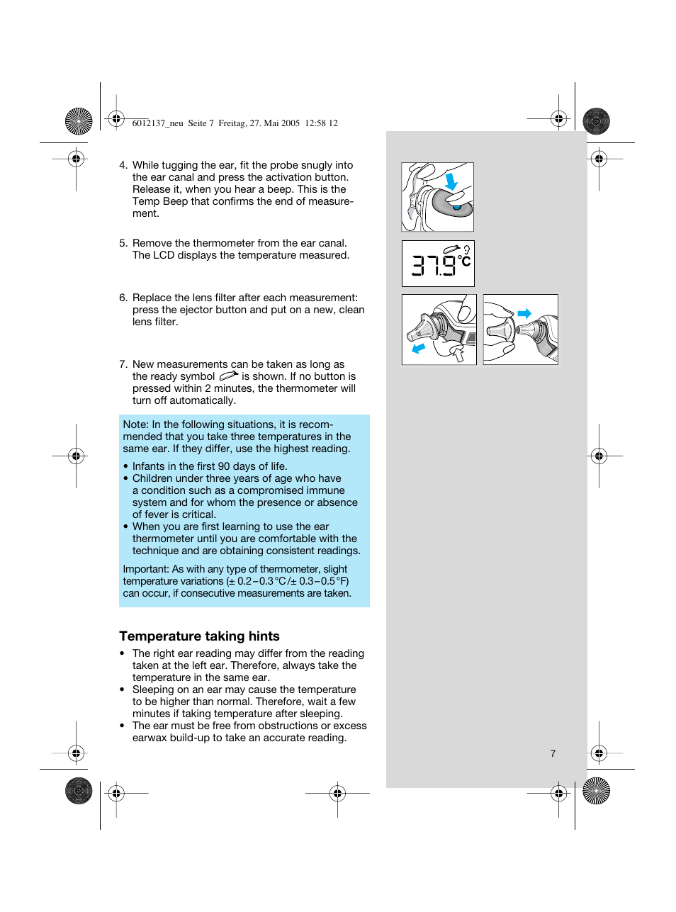 Braun ThermoScan IRT 3020 User Manual | Page 7 / 48