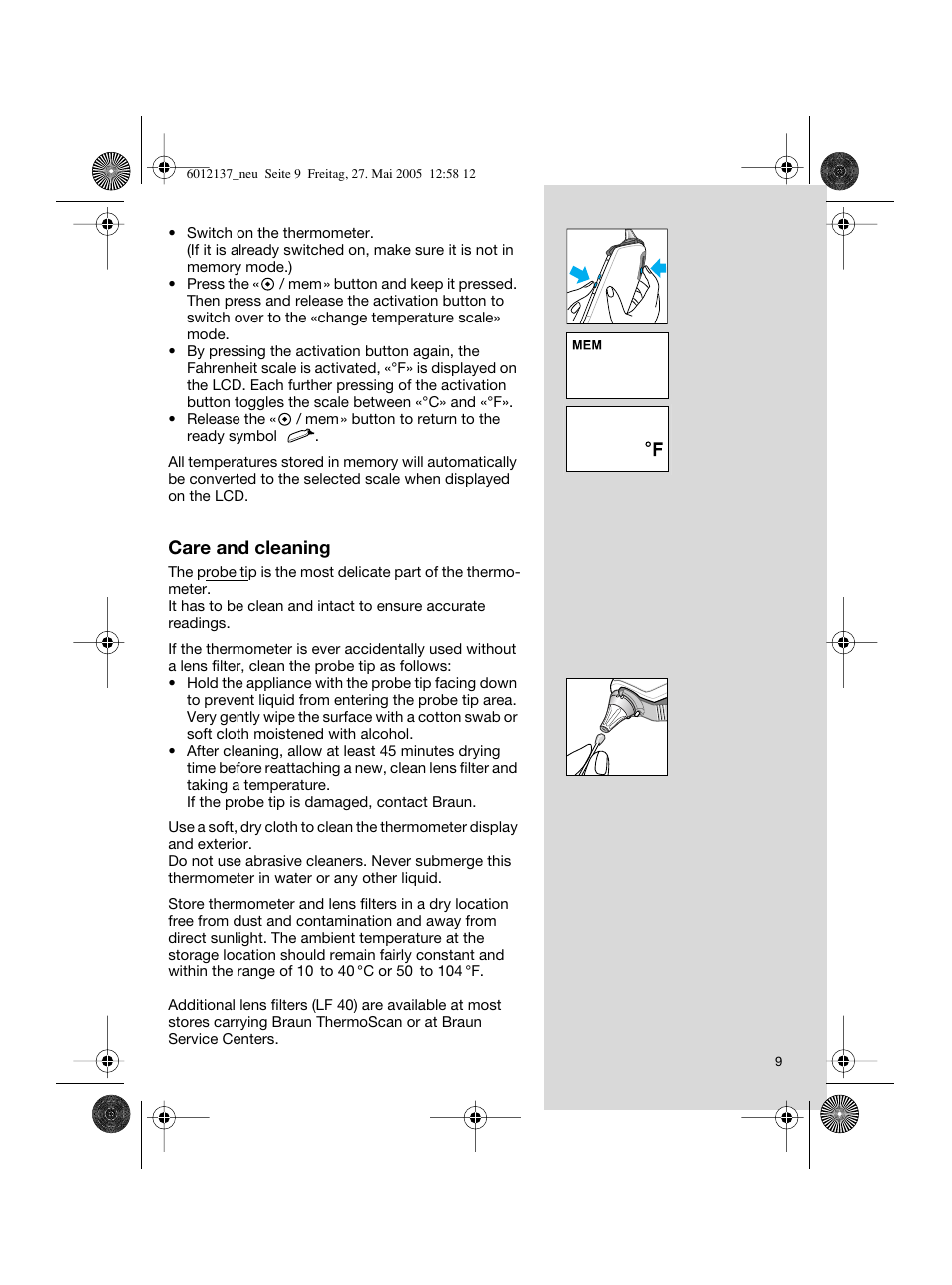 Braun ThermoScan IRT 3020 User Manual | Page 9 / 48
