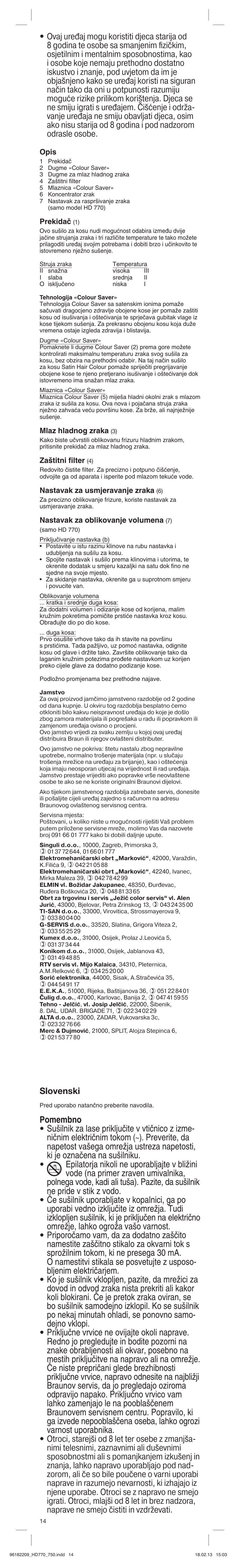 Slovenski | Braun HAIR DRYER HD 770 User Manual | Page 14 / 23