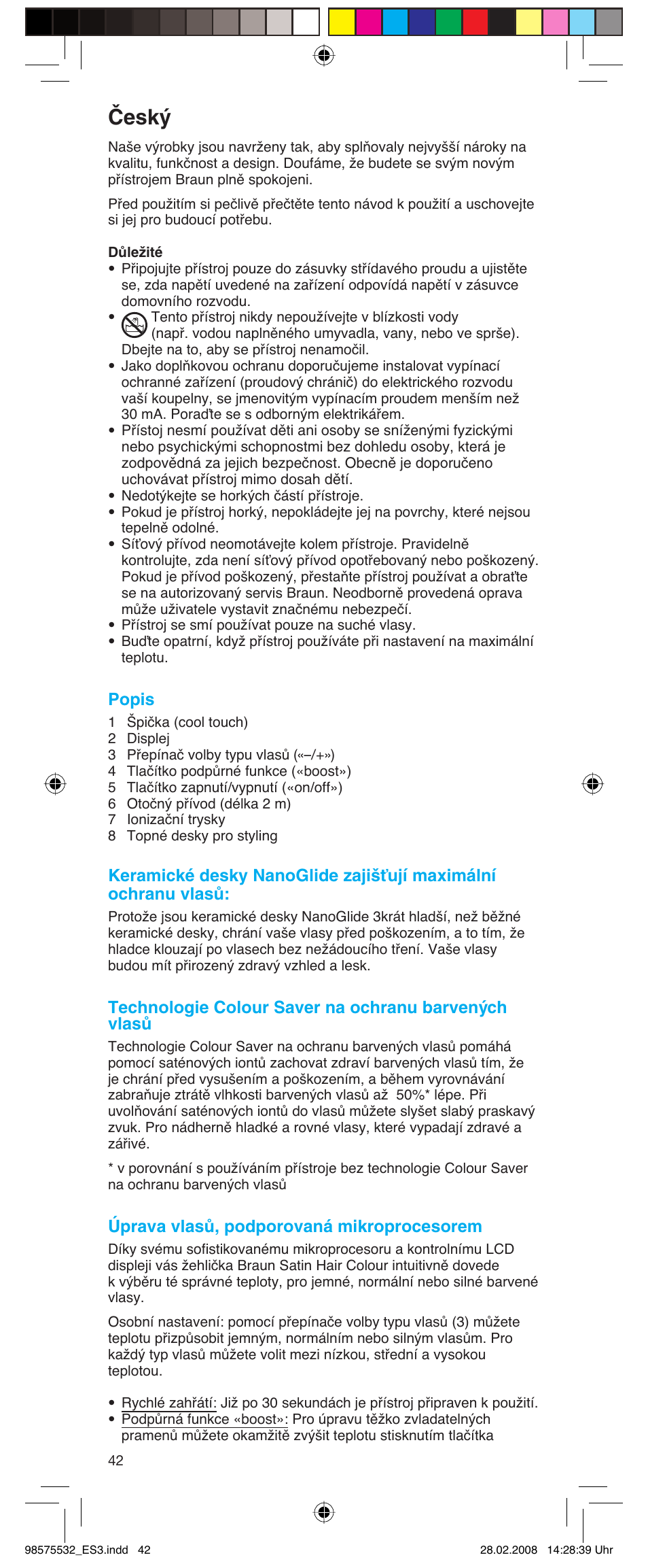 Âesk, Popis, Úprava vlasů, podporovaná mikroprocesorem | Braun Satin Hair ES 3 User Manual | Page 40 / 81