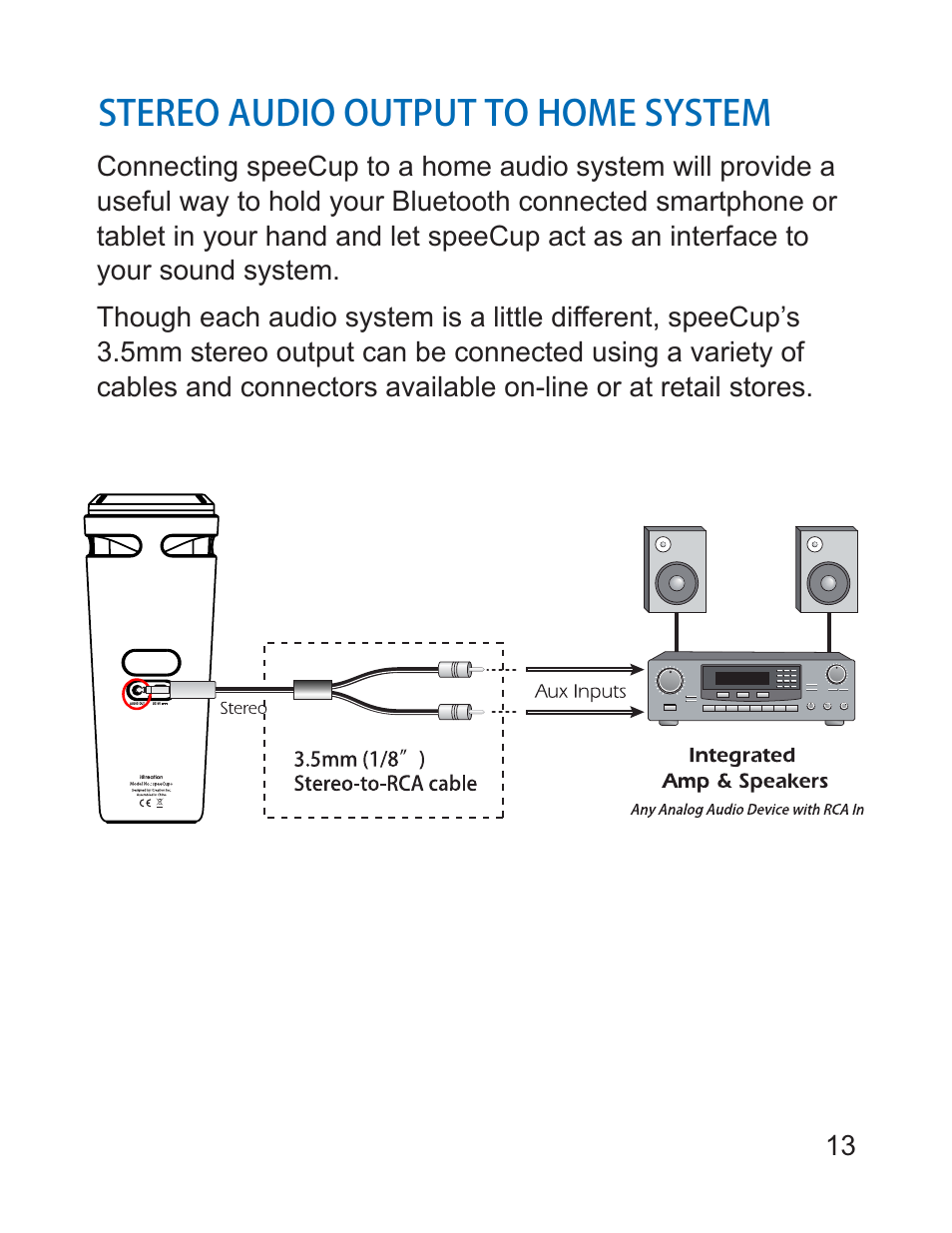 Stereo audio output to home system, Operation | iCreation speeCup Product Information Guide User Manual | Page 14 / 16