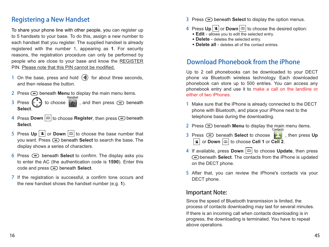 Registering a new handset, Download phonebook from the iphone | iCreation i-700 User Manual | Page 17 / 62