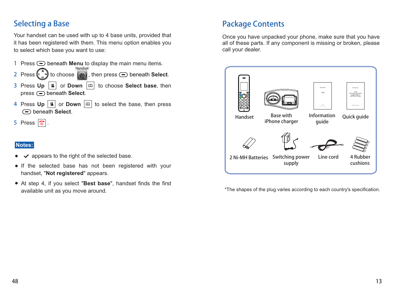 Package contents, Selecting a base | iCreation i-700 User Manual | Page 49 / 62