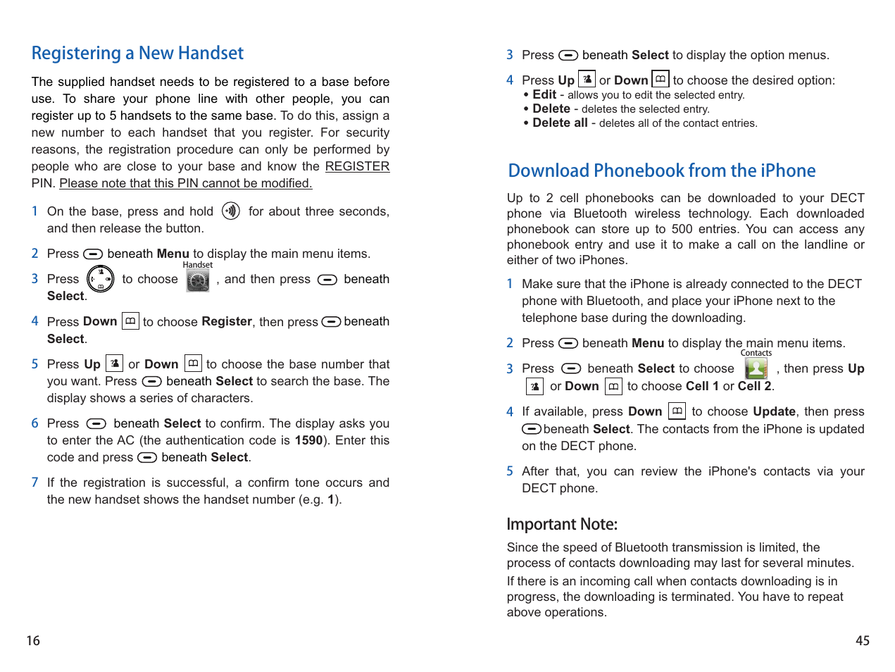 Registering a new handset, Download phonebook from the iphone | iCreation i-700 Extension User Manual | Page 17 / 62