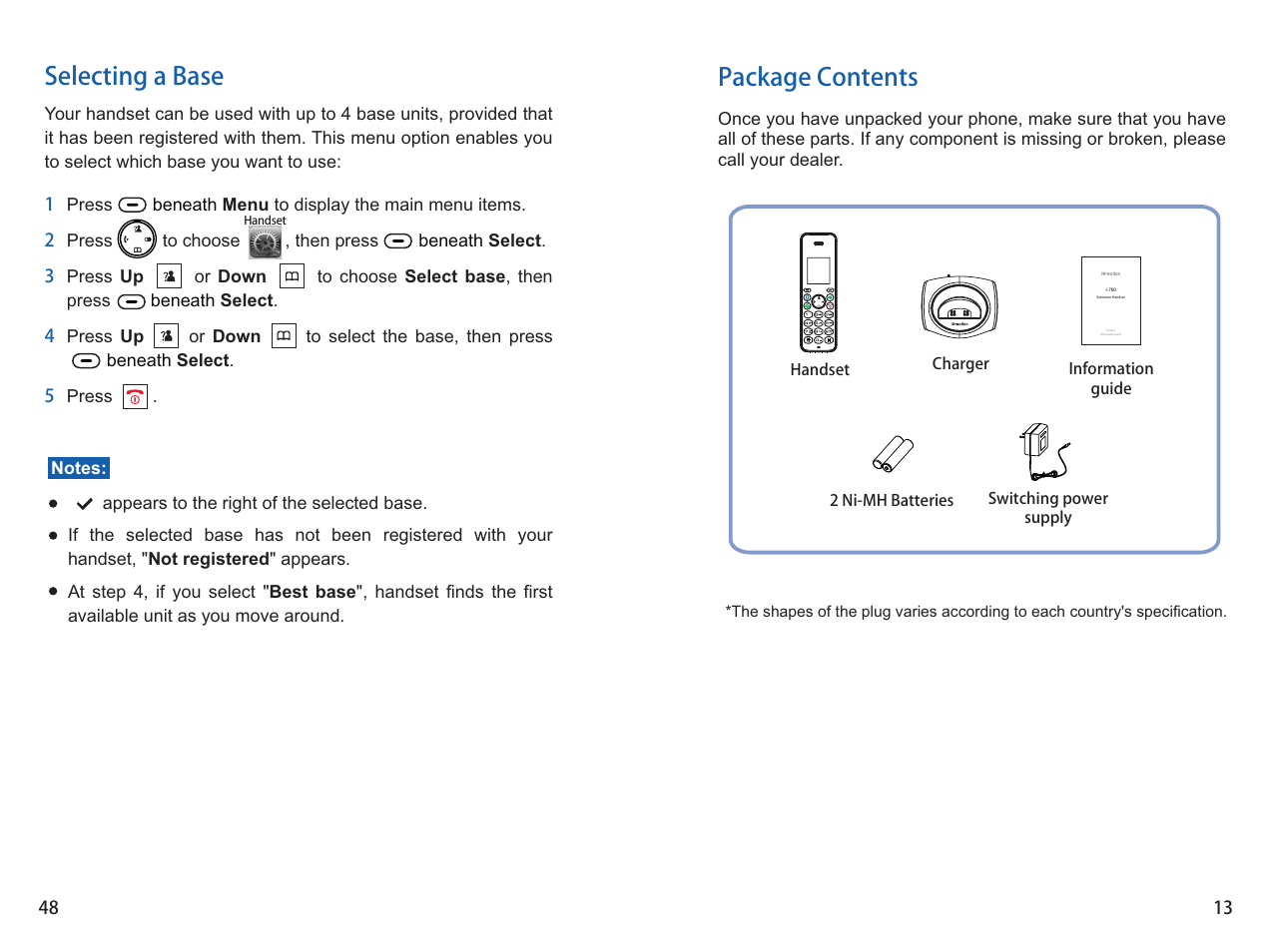 Package contents selecting a base | iCreation i-700 Extension User Manual | Page 49 / 62
