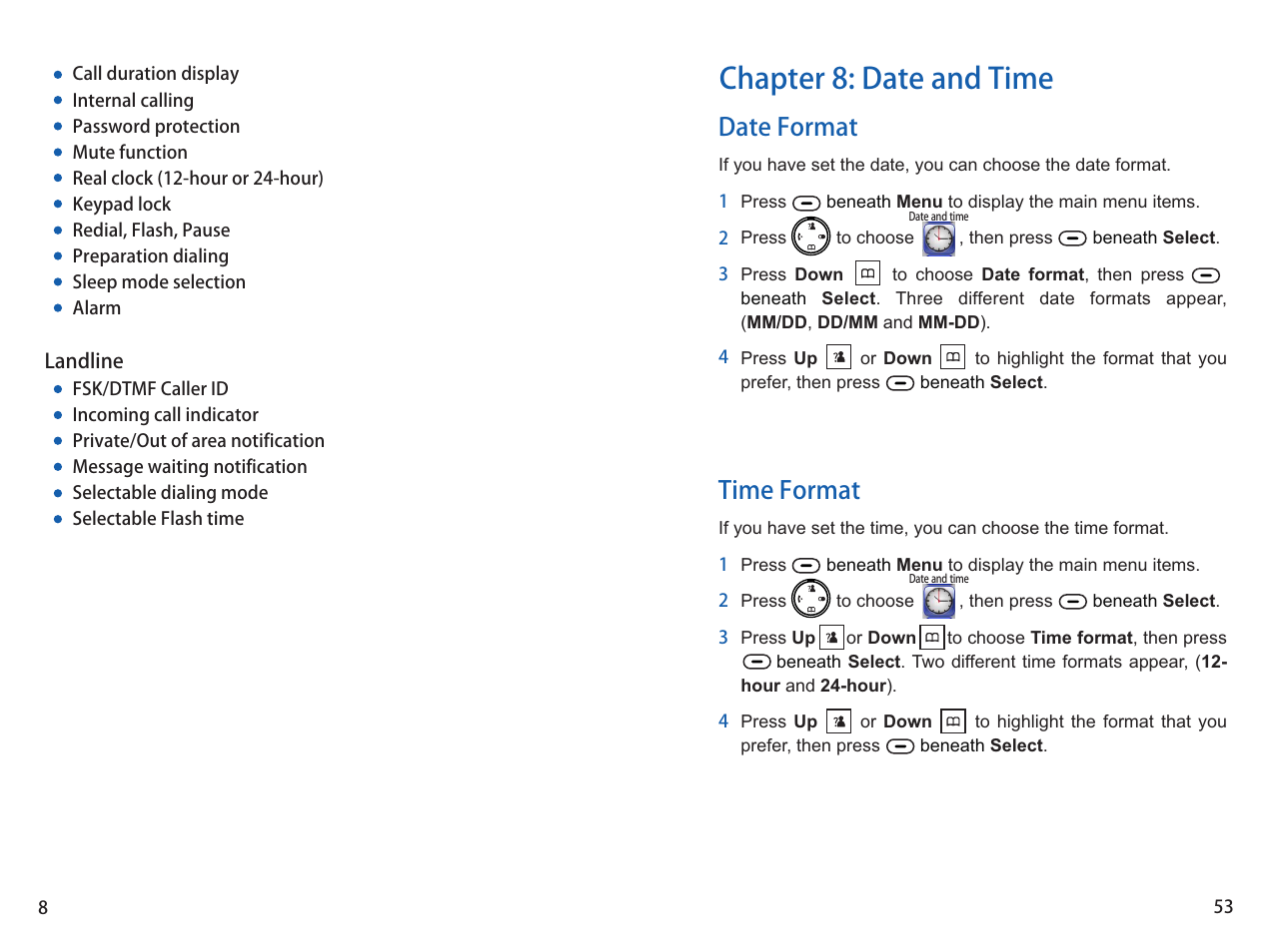 Chapter 8: date and time, Date format time format | iCreation i-700 Extension User Manual | Page 9 / 62
