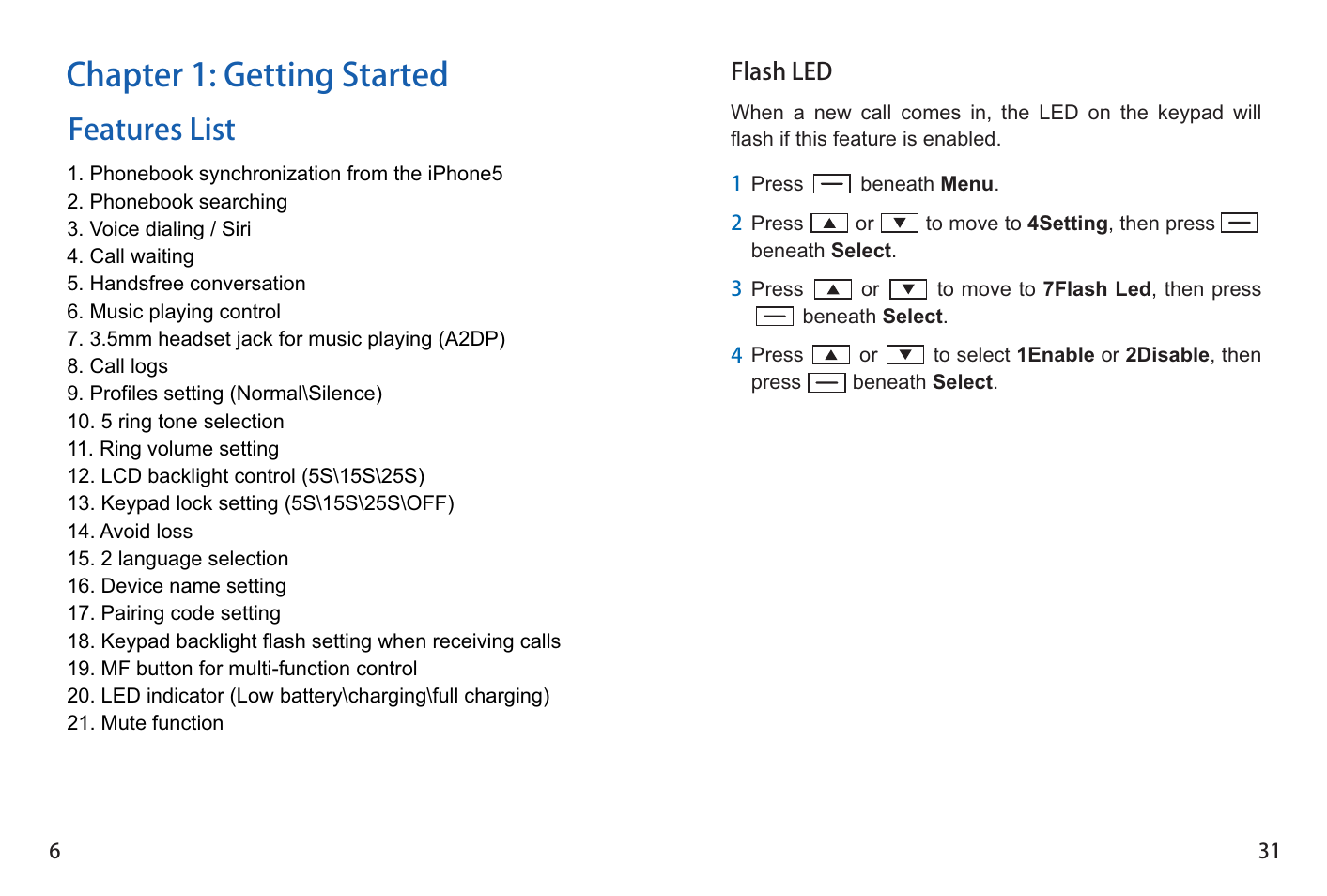 Chapter 1: getting started, Features list | iCreation i-501 User Manual | Page 7 / 38