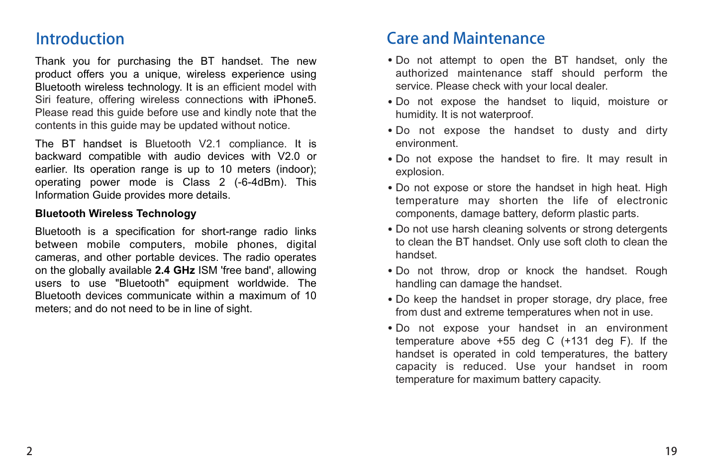 Introduction, Care and maintenance | iCreation i-500 User Manual | Page 20 / 23