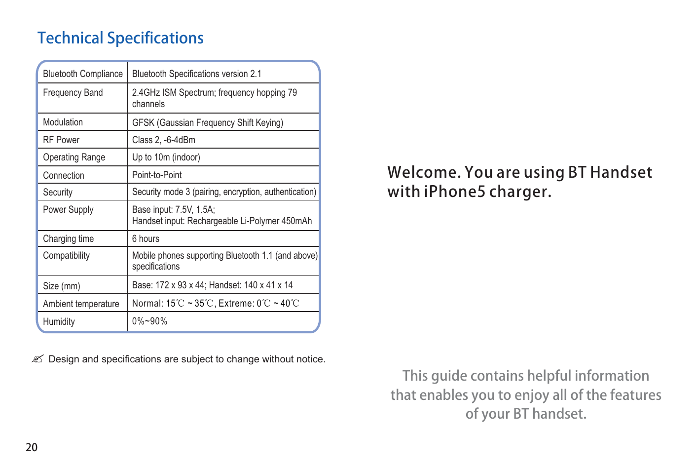 Technical specifications | iCreation i-500 User Manual | Page 21 / 23