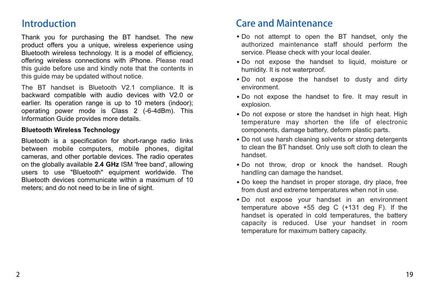 Introduction, Care and maintenance | iCreation i-400 User Manual | Page 20 / 23