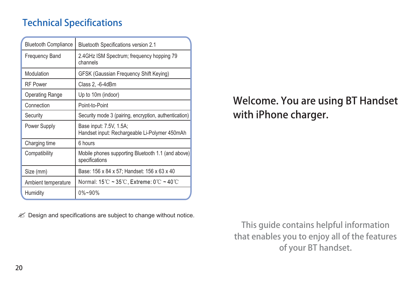Technical specifications | iCreation i-400 User Manual | Page 21 / 23