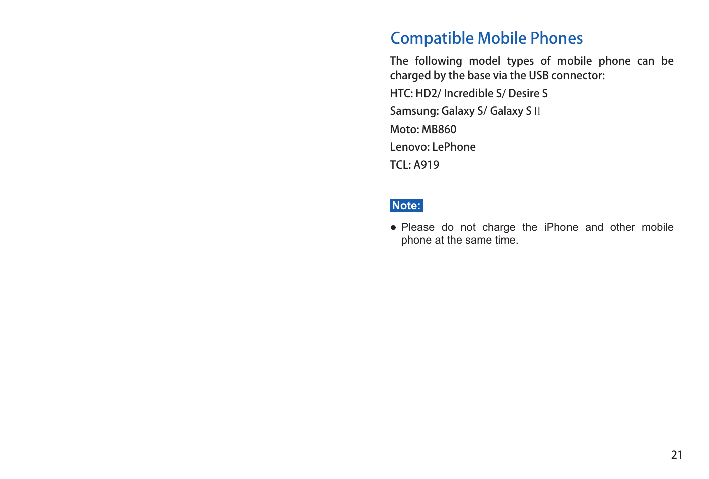 Compatible mobile phones | iCreation i-400 User Manual | Page 22 / 23
