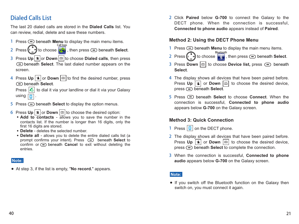 Dialed calls list | iCreation G-700 user vanual User Manual | Page 22 / 62