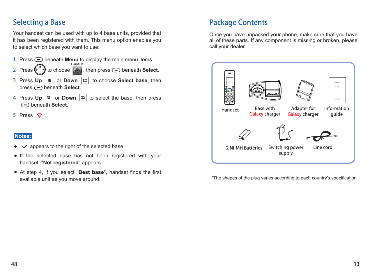 Package contents selecting a base | iCreation G-700 user vanual User Manual | Page 49 / 62