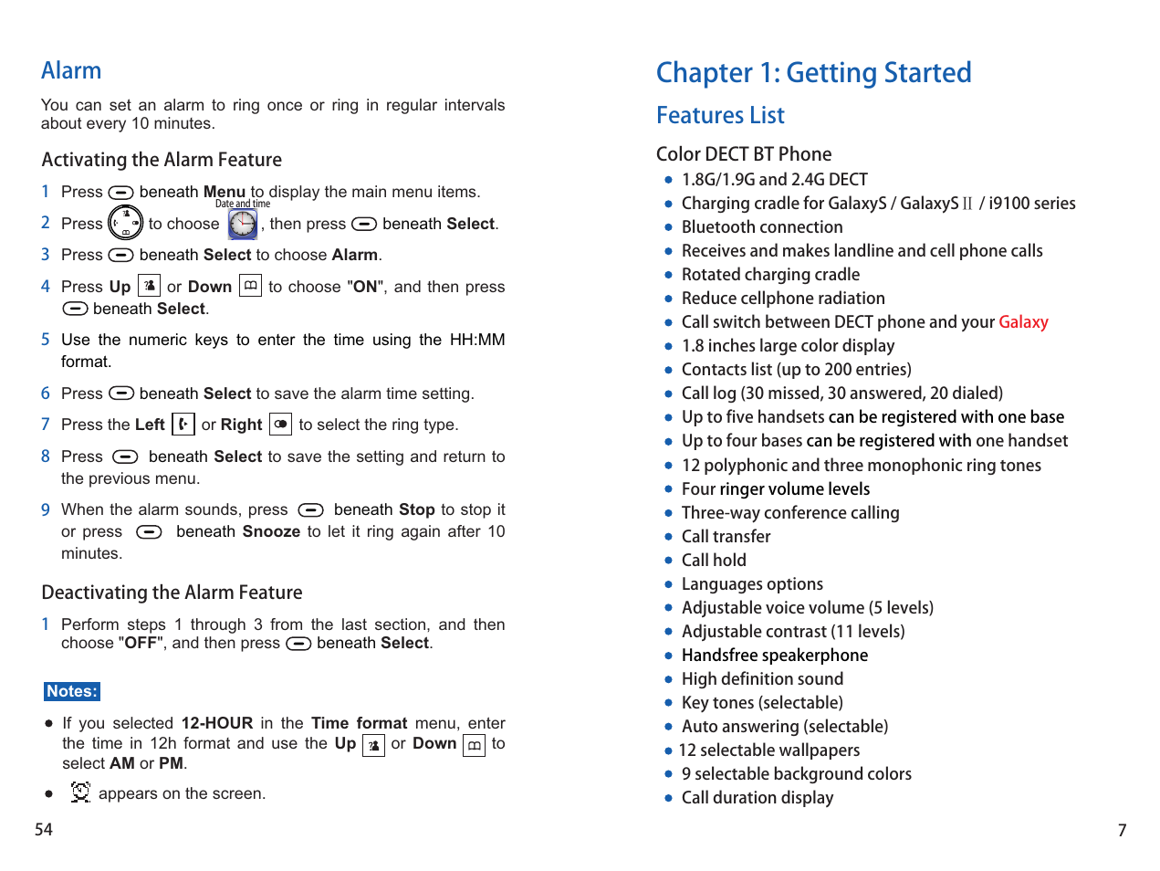 Chapter 1: getting started, Features list, Alarm | iCreation G-700 user vanual User Manual | Page 55 / 62